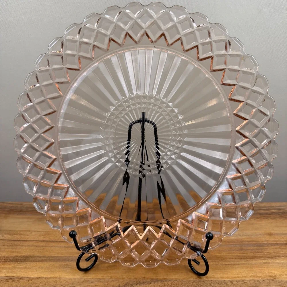 Anchor Hocking Waterford Pink Depression Glass Dinner Plate Waffle 9.25in